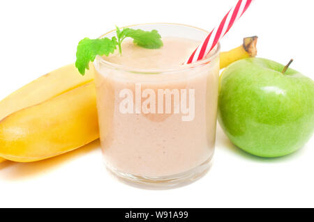 Ein erfrischender Smoothie aus Apfel und eine Banane, gesunde Ernährung zu Detox Stockfoto