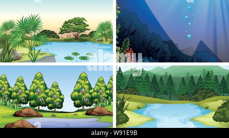 Satz von Szenen in der Natur Einstellung Abbildung Stock Vektor