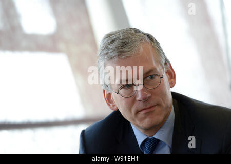 Frans van Houten, CEO von Royal Philips, stellt in einem Interview während der 12 Fortune Global Forum in Chengdu City, im Südwesten Chinas Provinz Sichuan, Stockfoto