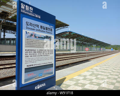 Paju, Südkorea. 15 Mai, 2019. Dorasan Station ist die letzte Station in Südkorea vor dem Eintritt in die demilitarisierte Zone (DMZ). Credit: Peter Gercke/dpa-Zentralbild/ZB/dpa/Alamy leben Nachrichten Stockfoto