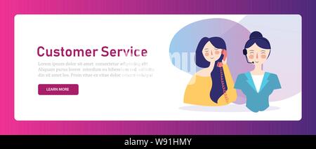 Customer Service Call center Frau Berater sprechen. Hilfe Support Hotline assistant. Web Banner Abbildung. Stock Vektor