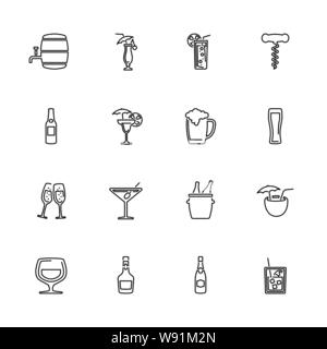 Alkoholische Icons Set - schwarzes Symbol auf weißem Hintergrund. Geld und Finanzen einfache Illustration Symbol gesäumten Einfachheit unterzeichnen. Flache Vektor dünne Linie Ic Stock Vektor