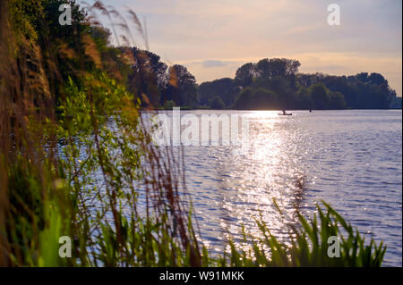 Blick entlang der Kralingse Plas See bei Sonnenuntergang in Rotterdam in den Niederlanden. Stockfoto