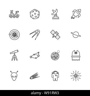 Platz, Galaxy, Sternwarte Symbole - schwarzes Symbol auf weißem Hintergrund. Einfache Abbildung. Flache Vektor Icon. Spiegelbild. Das Logo kann im Web verwendet werden. Stock Vektor