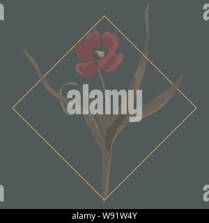 Vector Illustration der Blume in Rhombus in dunklen Tönen Stock Vektor