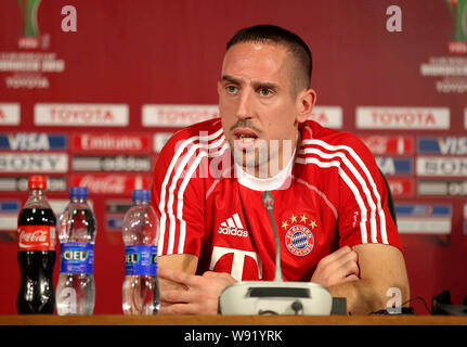 Franck Ribery von Germanys Bayern München spricht auf einer Pressekonferenz während der 2013 FIFA Klub-WM in Agadir, Marokko, am 15. Dezember 2013. Bayer Stockfoto