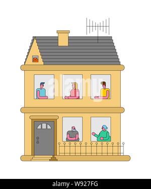 Familie Haus. Familie Mitglieder in Windows. Home Vector Illustration Stock Vektor