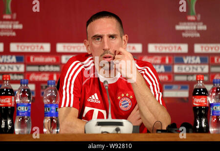 Franck Ribery von Germanys Bayern München reagiert auf einer Pressekonferenz während der 2013 FIFA Klub-WM in Agadir, Marokko, am 15. Dezember 2013. Bayer Stockfoto