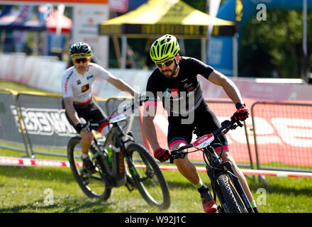 Elektrische Mountainbike Rennen in 2019 Sea Otter Europa großes Festival, Girona, Spanien Stockfoto