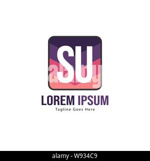 Erste SU logo Vorlage mit modernen Rahmen. Minimalistische SU schreiben logo Vector Illustration Design Stock Vektor