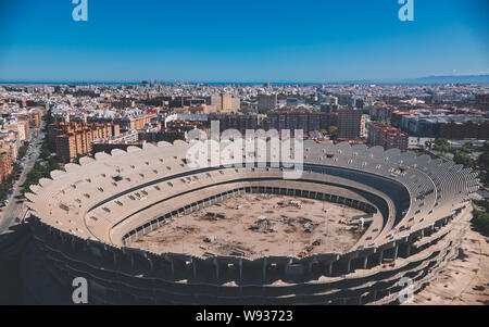 Luftaufnahme von Nou Stadium Mestalla Valencia im Bau Stockfoto