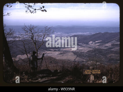 Eine Frau malt einen Blick auf das Shenandoah-Tal von der Skyline Drive, in der Nähe von Eingang zu den Appalachian Trail, Virginia Stockfoto