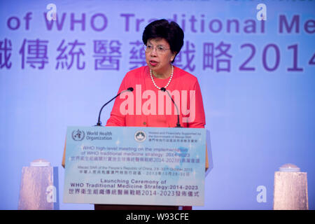 Dr. Margaret Chan, die Generaldirektorin der Weltgesundheitsorganisation, liefert eine Rede bei der Eröffnung der Zeremonie, die Traditionelle Medizin Strategie 201 Stockfoto