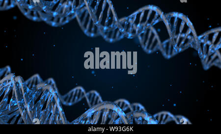 DNA. Abstrakten 3d polygoal Drahtmodell DNA-Molekül helix Spirale. Die medizinische Wissenschaft Hintergrund. Stockfoto