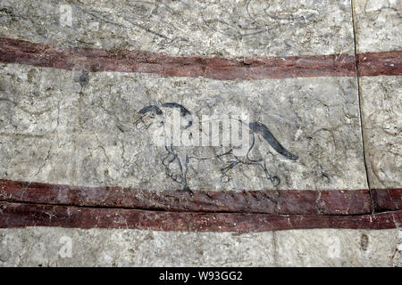 Details zu ein Fresko in der Kammer von einem wandbild Grab des nördlichen Qi Dynastie (550-577 AD), der in Shuozhou Stadt ausgegraben wurde gesehen, in der Basis Stockfoto