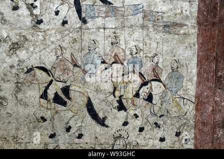Details zu ein Fresko in der Kammer von einem wandbild Grab des nördlichen Qi Dynastie (550-577 AD), der in Shuozhou Stadt ausgegraben wurde gesehen, in der Basis Stockfoto