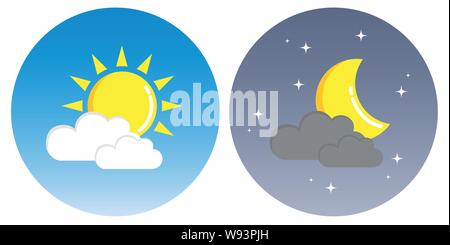 Sonne und Mond mit Wolken im Kreis Tag und Nacht konzept Vektor-illustration EPS 10. Stock Vektor