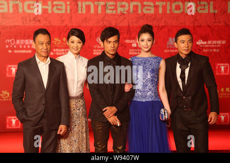 (Von links) Chinesische Schauspieler Wang Xueqi, Schauspielerin Xu Fan, Taiwanesisch Sänger und Schauspieler Jay Chou, chinesische Modell und Schauspieler Li XinAn, Sänger und Schauspieler wird Liu Stockfoto