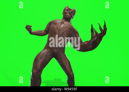 Fantasy Charakter asymmetrische Monster - 3D-Render auf grünem Hintergrund Stockfoto