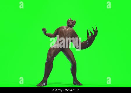 Fantasy Charakter asymmetrische Monster - 3D-Render auf grünem Hintergrund Stockfoto