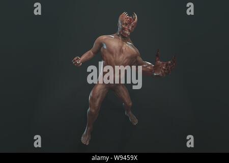 Fantasy Charakter asymmetrische Monster - 3D-Render auf dunklem Hintergrund Stockfoto
