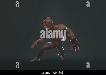 Fantasy Charakter asymmetrische Monster - 3D-Render auf dunklem Hintergrund Stockfoto