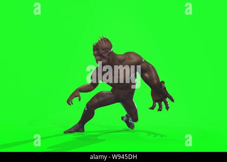 Fantasy Charakter asymmetrische Monster - 3D-Render auf grünem Hintergrund Stockfoto
