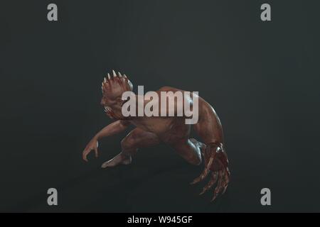 Fantasy Charakter asymmetrische Monster - 3D-Render auf dunklem Hintergrund Stockfoto