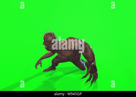 Fantasy Charakter asymmetrische Monster - 3D-Render auf grünem Hintergrund Stockfoto