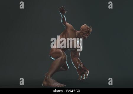 Fantasy Charakter asymmetrische Monster - 3D-Render auf dunklem Hintergrund Stockfoto
