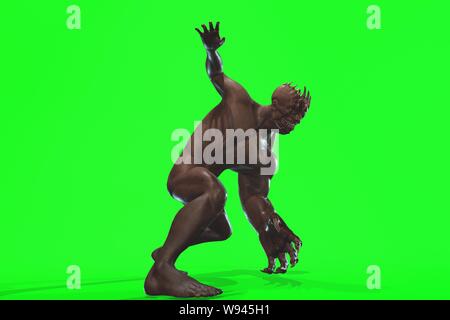 Fantasy Charakter asymmetrische Monster - 3D-Render auf grünem Hintergrund Stockfoto