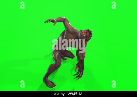 Fantasy Charakter asymmetrische Monster - 3D-Render auf grünem Hintergrund Stockfoto
