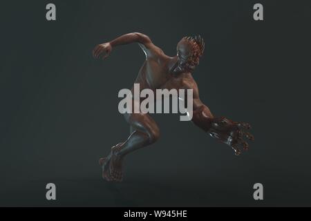 Fantasy Charakter asymmetrische Monster - 3D-Render auf dunklem Hintergrund Stockfoto