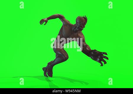 Fantasy Charakter asymmetrische Monster - 3D-Render auf grünem Hintergrund Stockfoto