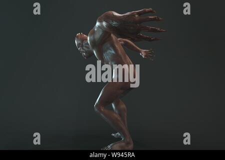 Fantasy Charakter asymmetrische Monster - 3D-Render auf dunklem Hintergrund Stockfoto