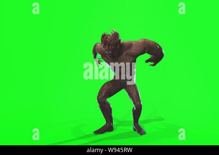 Fantasy Charakter asymmetrische Monster - 3D-Render auf grünem Hintergrund Stockfoto