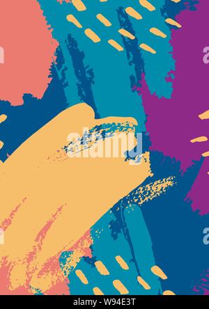 Vektor abstrakte Hintergründe der Größe A4. Die Textur Bürste in trendigen Farben Senf Anschläge, blau, lila, koralle. Vorlage für Poster, Karten, Broschüren, Stock Vektor