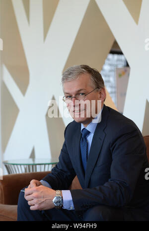 Frans van Houten, CEO von Royal Philips, stellt in einem Interview während der 12 Fortune Global Forum in Chengdu City, im Südwesten Chinas Provinz Sichuan, Stockfoto