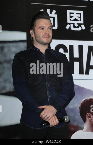 Irischer Sänger Shane Filan, einer der führenden Sänger des ehemaligen Boyband Westlife, wird dargestellt, während einer Werbeveranstaltung für sein Debüt solo Album, Sie eine Stockfoto