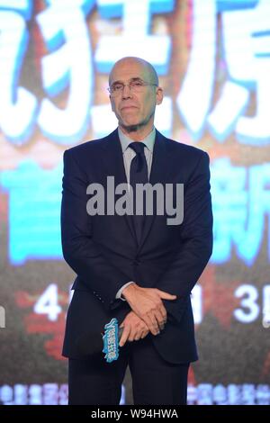 Jeffrey Katzenberg, Chef von DreamWorks SKG stellt während der Pressekonferenz von Hollywood Animation, die croods, in Peking, China, 18. April 2013. Stockfoto