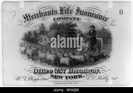 Werbung für die Kaufleute Life Insurance Co. von New York City, möglicherweise als Eingang/American Bank Note Co., New York verwendet werden Stockfoto