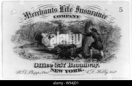 Werbung für die Kaufleute Life Insurance Co. von New York City, möglicherweise als Eingang/American Bank Note Co., New York verwendet werden Stockfoto