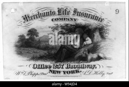 Werbung für die Kaufleute Life Insurance Co. von New York City, möglicherweise als Eingang/American Bank Note Co., New York verwendet werden Stockfoto