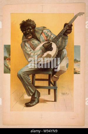 African American, Sitzen, Spielen Banjo Stockfoto
