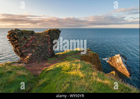 Abendsonne auf den Ruinen der Burg und den Berwickshire Küste in der Nähe von St. Abbs National Nature Reserve in den Scottish Borders Stockfoto