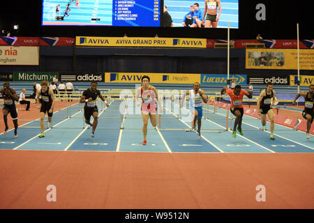 China Liu Xiang, vierten linken und anderen hurdlers konkurrieren in der mens 60 m Hürden Finale während der Aviva Grand Prix Leichtathletik-meeting am Nationalen Stockfoto
