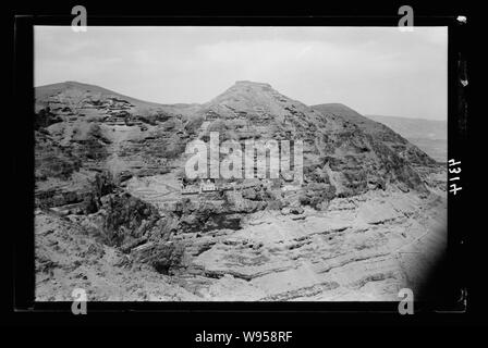 Luft Ansichten von Palästina. Air Route nach dem alten Jerusalem - Jericho Straße. Berg der Versuchung und das Kloster. Größere Ansicht Stockfoto