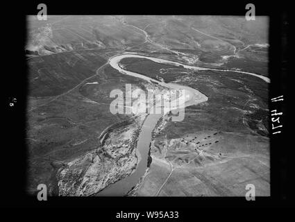 Luft Ansichten von Palästina. Flying South über den Jordan Rift. Jordan. Banken von einem Beduinen Camp Stockfoto