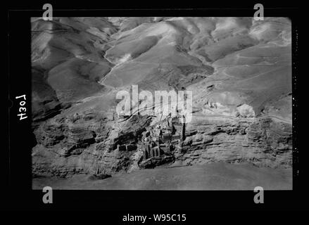 Luft Ansichten von Palästina. Wady Nar, Mar Saba, Neby Mousa. Mar Saba Klosters. In der unteren Kedron Valley. Blick nach Westen Stockfoto