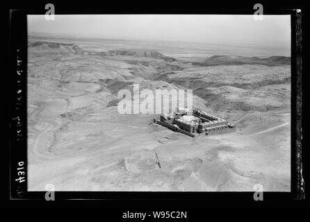 Luft Ansichten von Palästina. Wady Nar, Mar Saba, Neby Mousa. Neby Mousa Schrein. Blick in Richtung Jericho Plan suchen Stockfoto